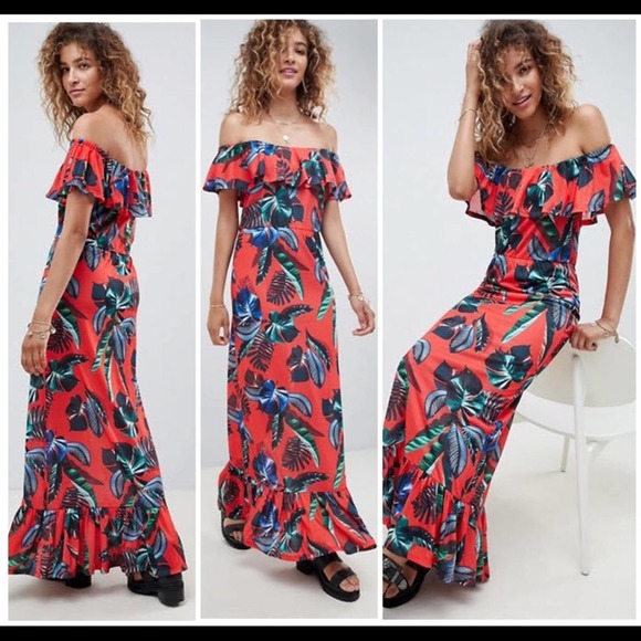 ASOS Tropical Printed Maxi Dress Size 14